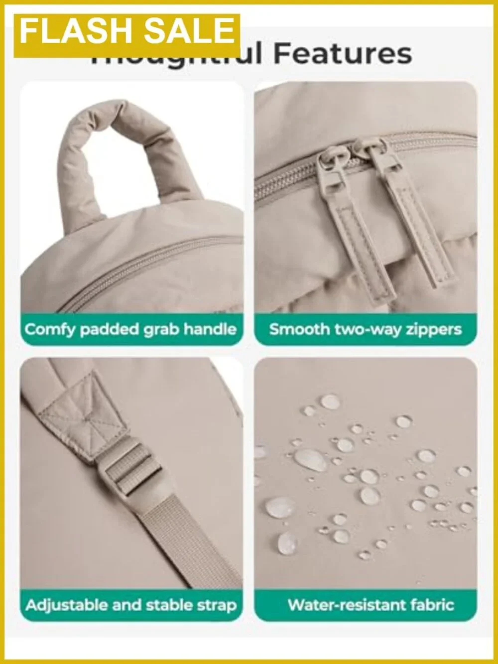 Mini Puffer Backpack Water-Resistant Quilted Convertible Daypack Women's Bag